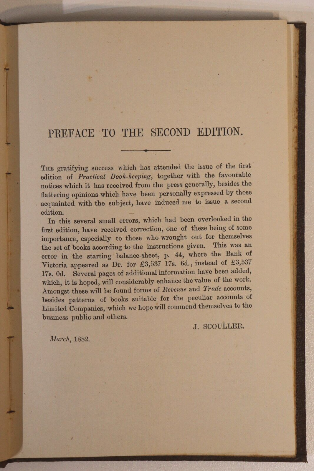 1882 Practical Book-Keeping by J Scouller Australian Finance History Book