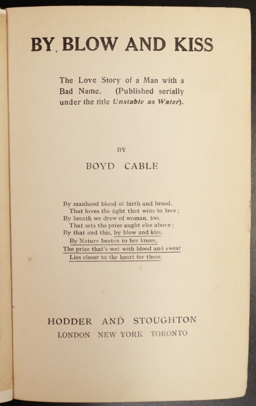 1914 By Blow & Kiss by Boyd Cable 1st Edition Antique Australian Fiction Book