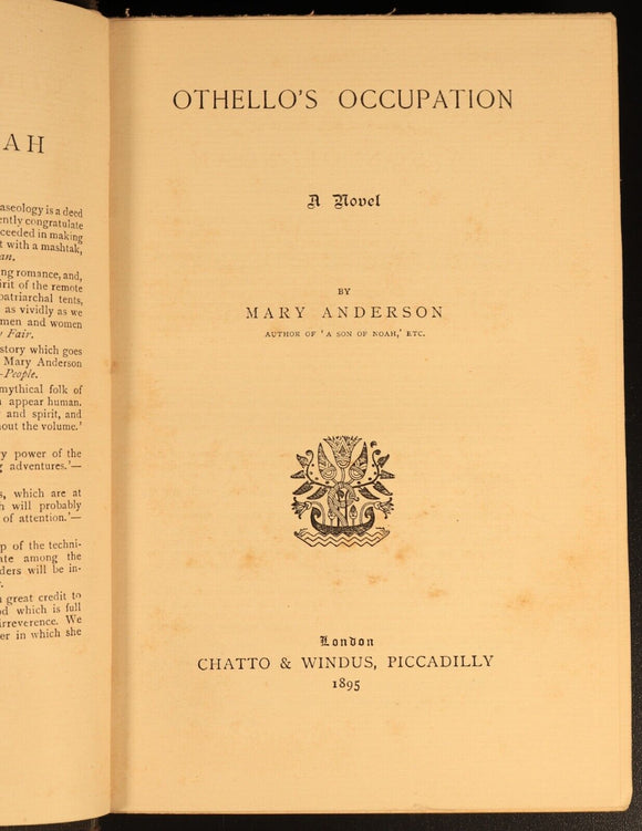 1895 Othello's Occupation A Novel Antique British Female Author Fiction Book