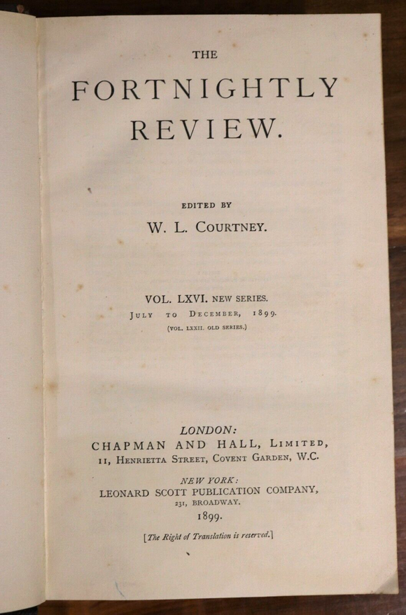 1899 The Fortnightly Review Vol LXVI Antique British History Book Magazine