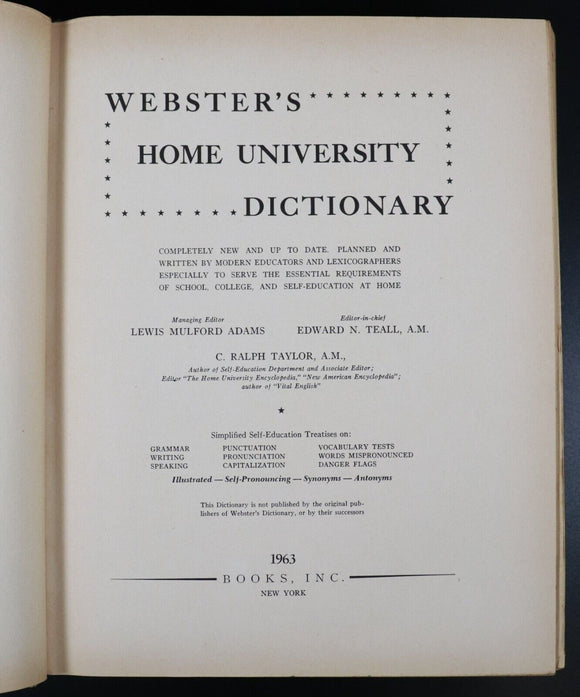 1963 Webster's Home University Dictionary Large Vintage Reference Book