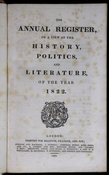 1823 The Annual Register For The Year 1822 Antique British World History Book - 0
