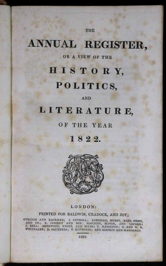 1823 The Annual Register For The Year 1822 Antique British World History Book