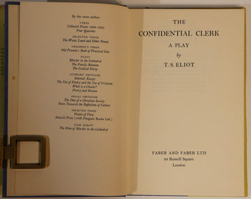 1954 The Confidential Clerk: A Play By T.S. Eliot Vintage Performing Arts Book - 0