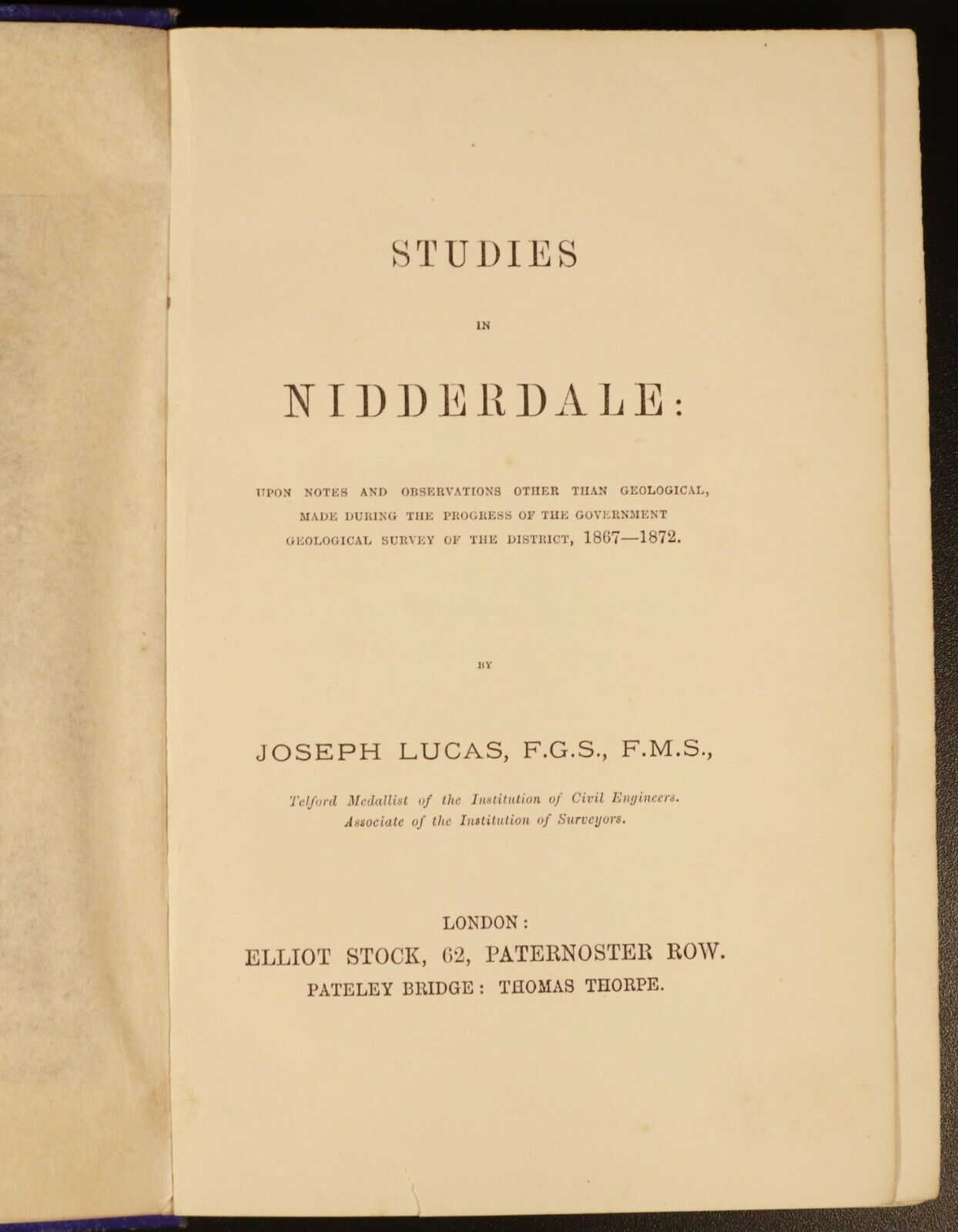 c1882 Studies In Nidderdale by J. Lucas Antique British History Book 1867-1872