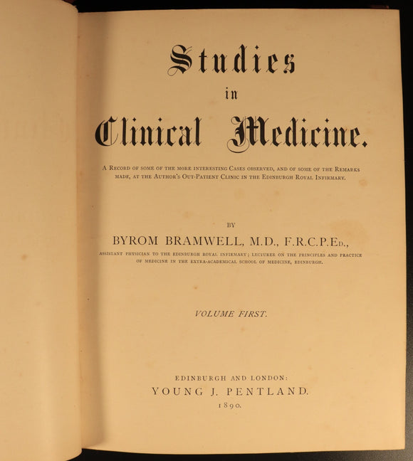 1890 Studies In Clinical Medicine by Byrom Bramwell Antiquarian Medical Book