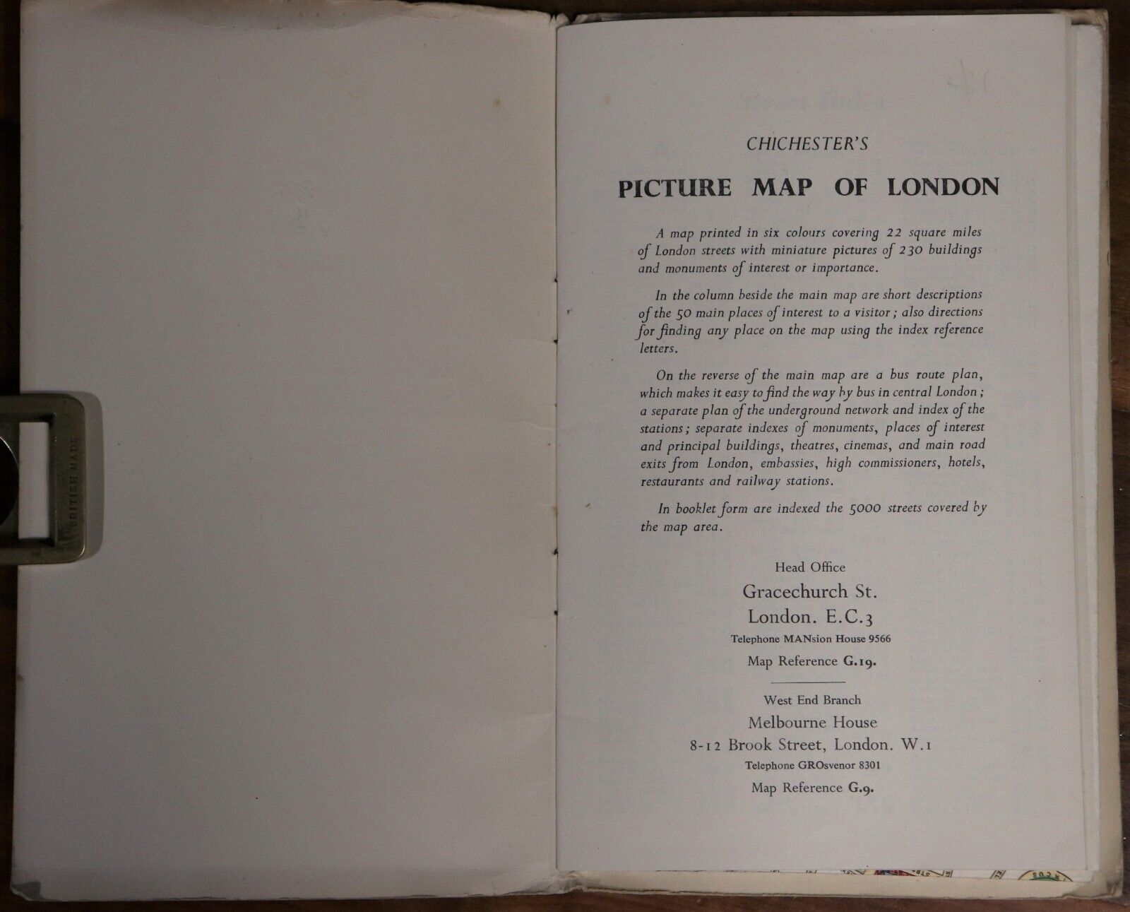 1955 The ES&A Bank: Picture Map of London Vintage Map Australian Banking History - 0