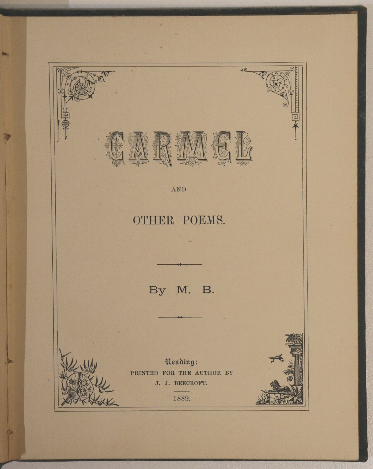 1889 Carmel & Other Poems by Mary Beale Scarce Antique Poetry & Literature Book - 0