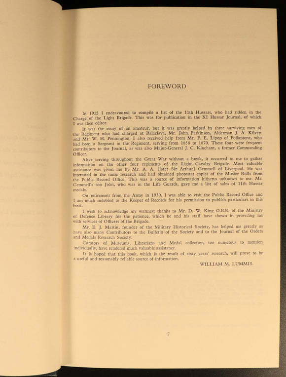 Honour The Light Brigade WM Lummis 1973 Military History Book Crimean War 1st