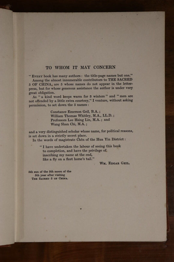 1926 The Sacred 5 Of China by WE Geil Scarce 1st Edition Chinese History Book