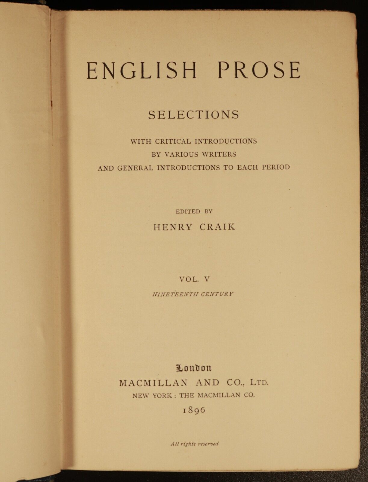 1896 English Prose Selections 19th Century Henry Craik Antique Literature Book