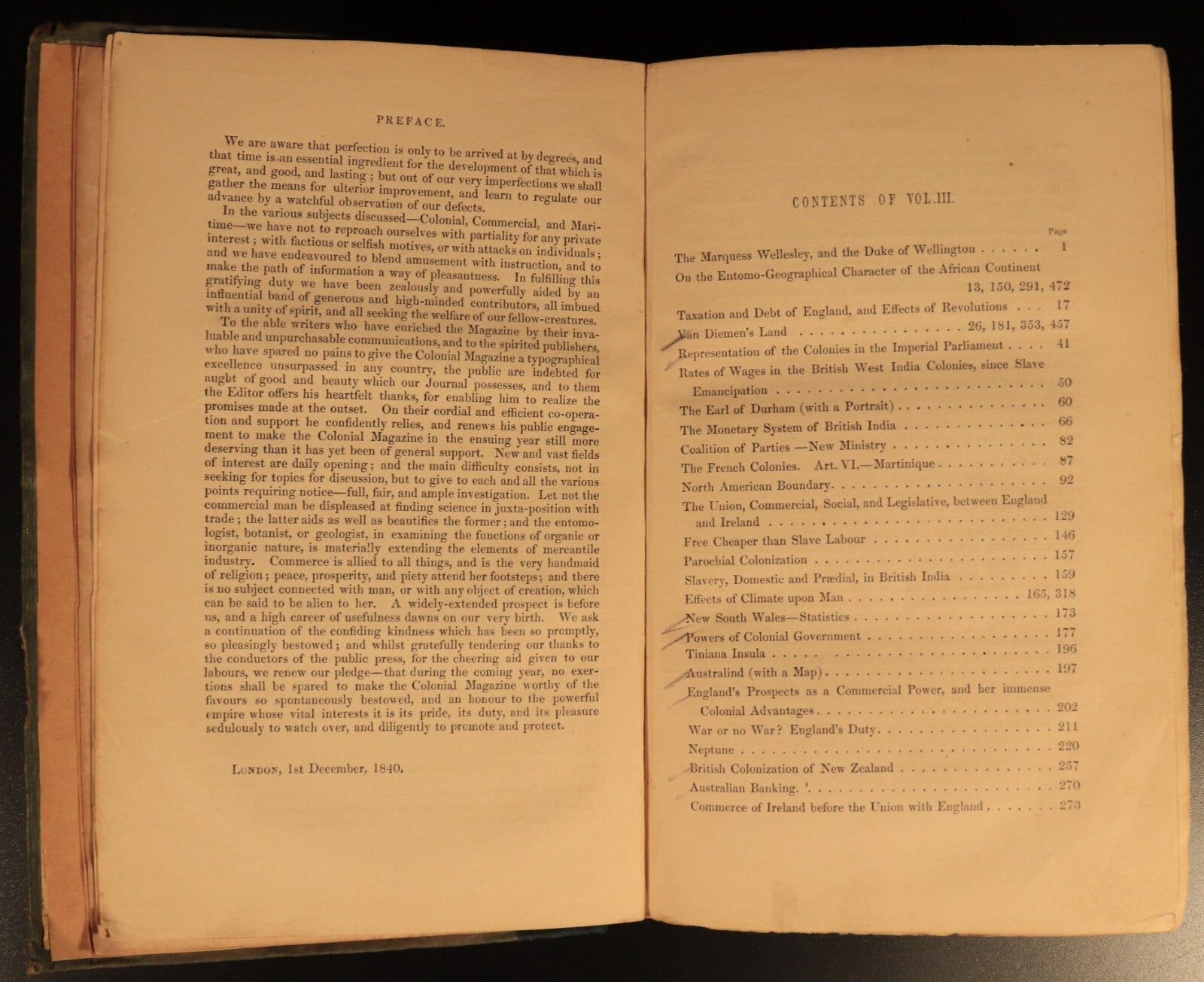 1840 The Colonial Magazine Commercial etc Antiquarian Australian History Book