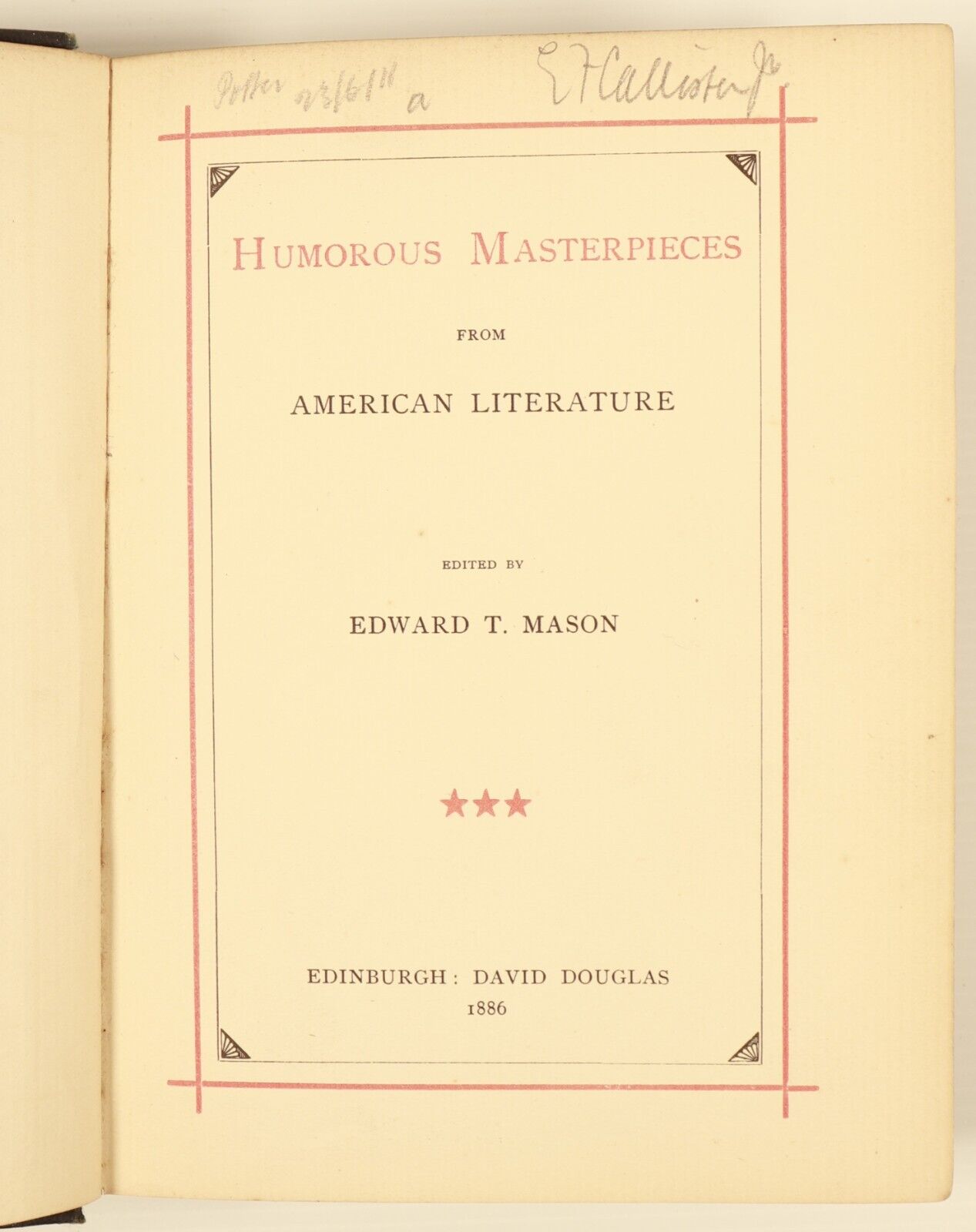 1886 Humorous Masterpieces Of American Literature Antique Literature Book