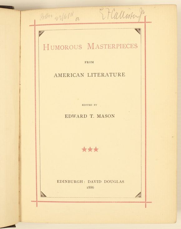 1886 Humorous Masterpieces Of American Literature Antique Literature Book