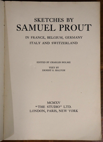 1915 The Studio Sketches by Samuel Prout Antiquarian Architecture & Art Magazine - 0