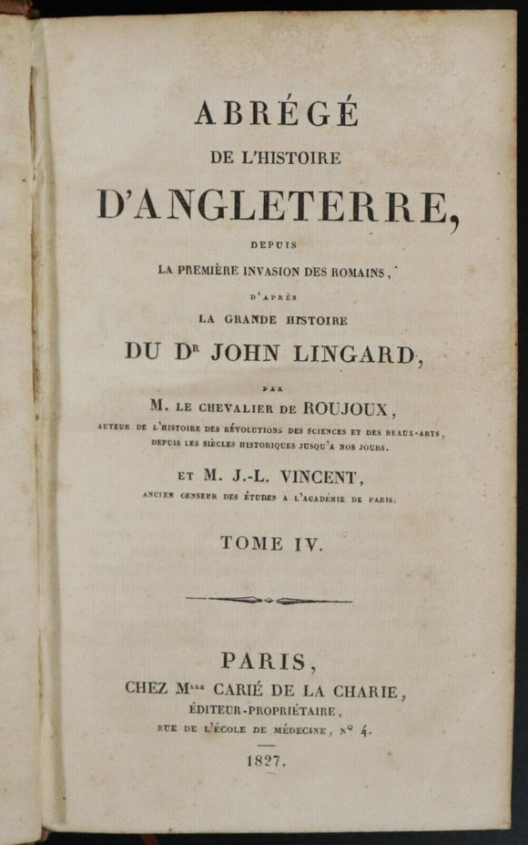 1827 5vol Abrege De L'Histoire D'Angleterre Antiquarian History Of England Books