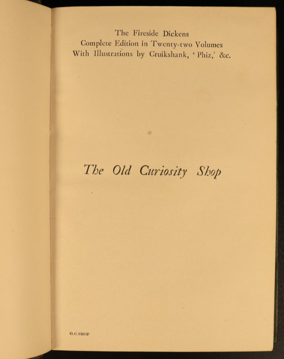 c1930 Old Curiosity Shop Charles Dickens Antique British Fiction Book Fireside