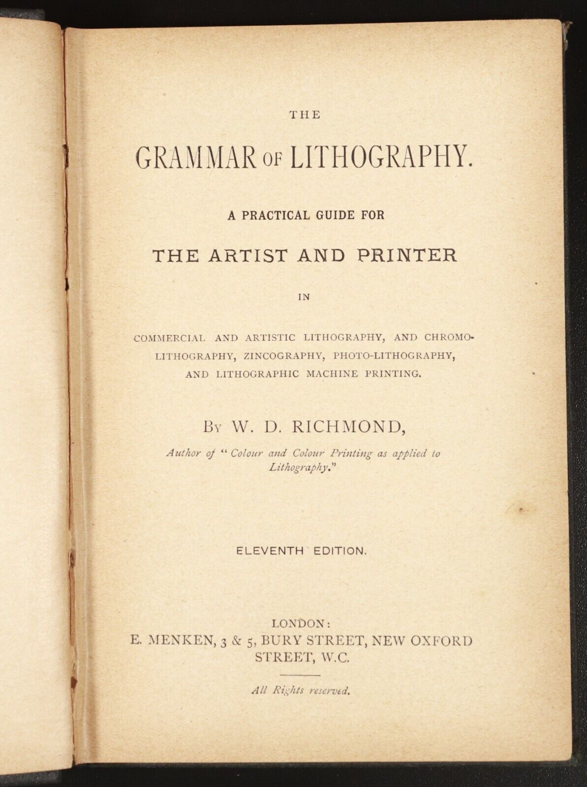 c1895 The Grammar Of Lithography by W.D. Richmond Antique Printing History Book