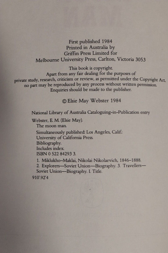 1984 The Moon Man by Elsie M Webster Nikolai Miklouho-Maclay History Book