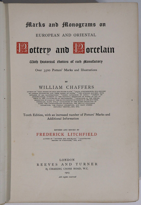 1903 Marks & Monograms On Pottery & Porcelain Antique Collectors Reference Book