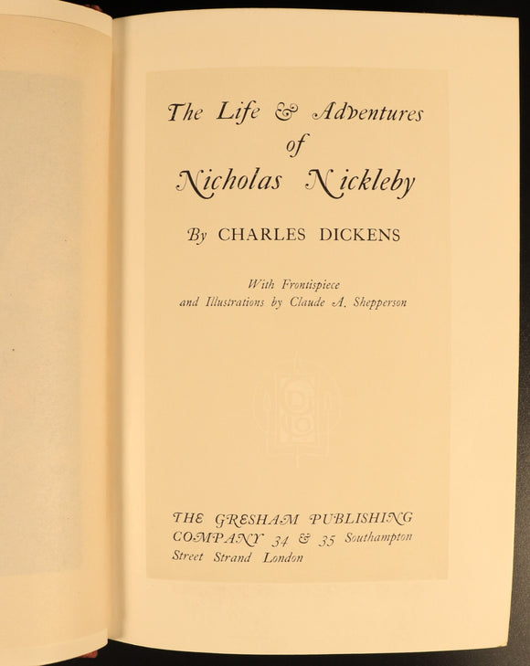 1912 Nicholas Nickleby by Charles Dickens Antique Fiction Book Gresham V4