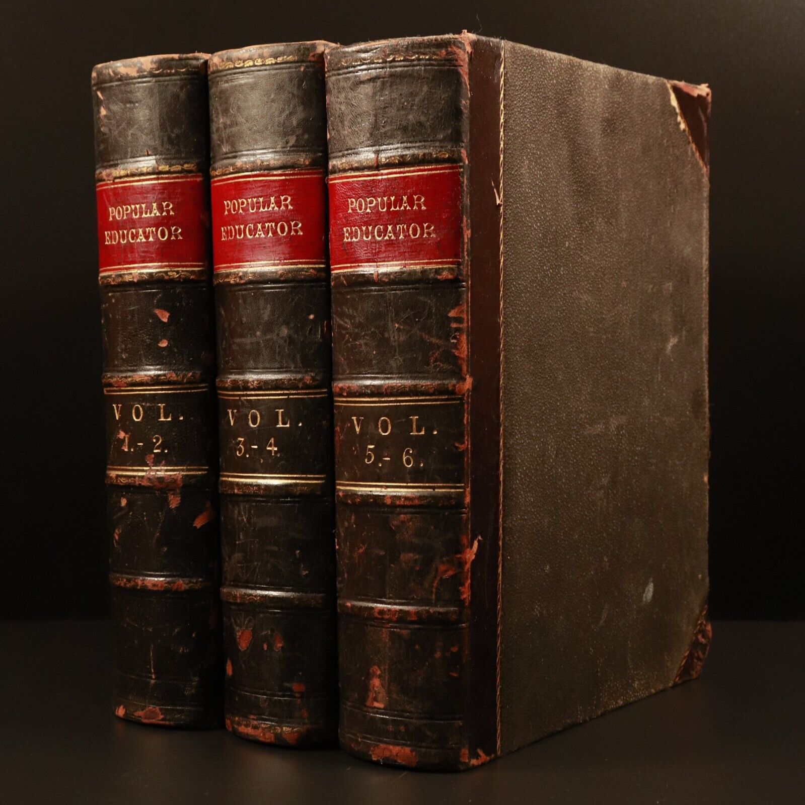 c1888 6vol The Popular Educator Antique General Reference Book Set Illustrated