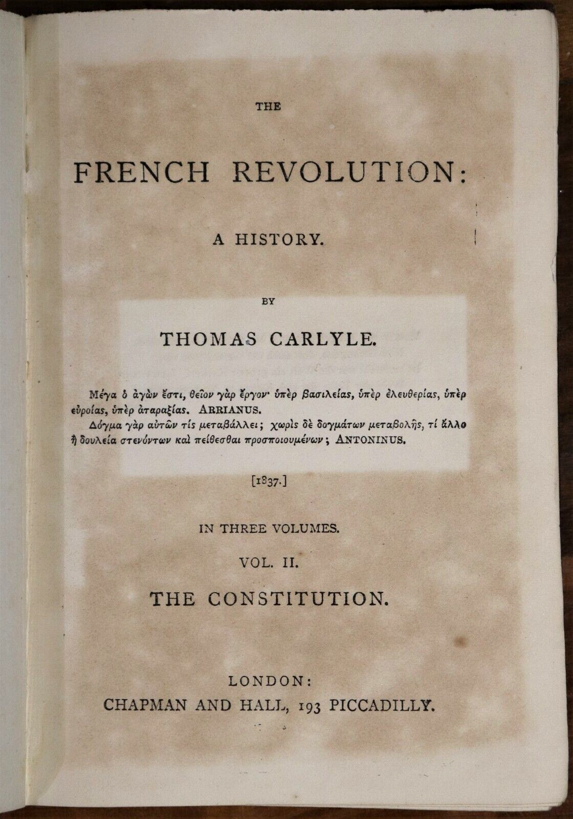 c1870 3vol The French Revolution: A History by Thomas Carlyle Antiquarian Books