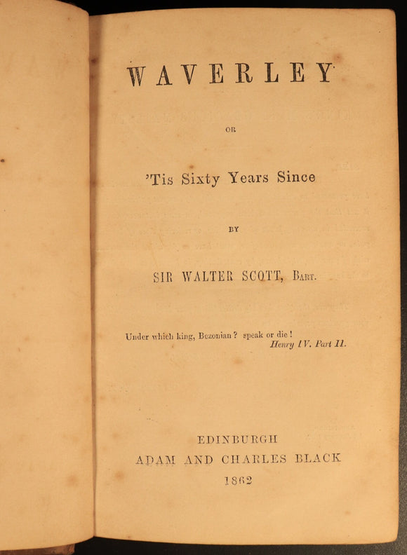 1862 Waverley or Sixty Years Since by Walter Scott Antique Fiction Book