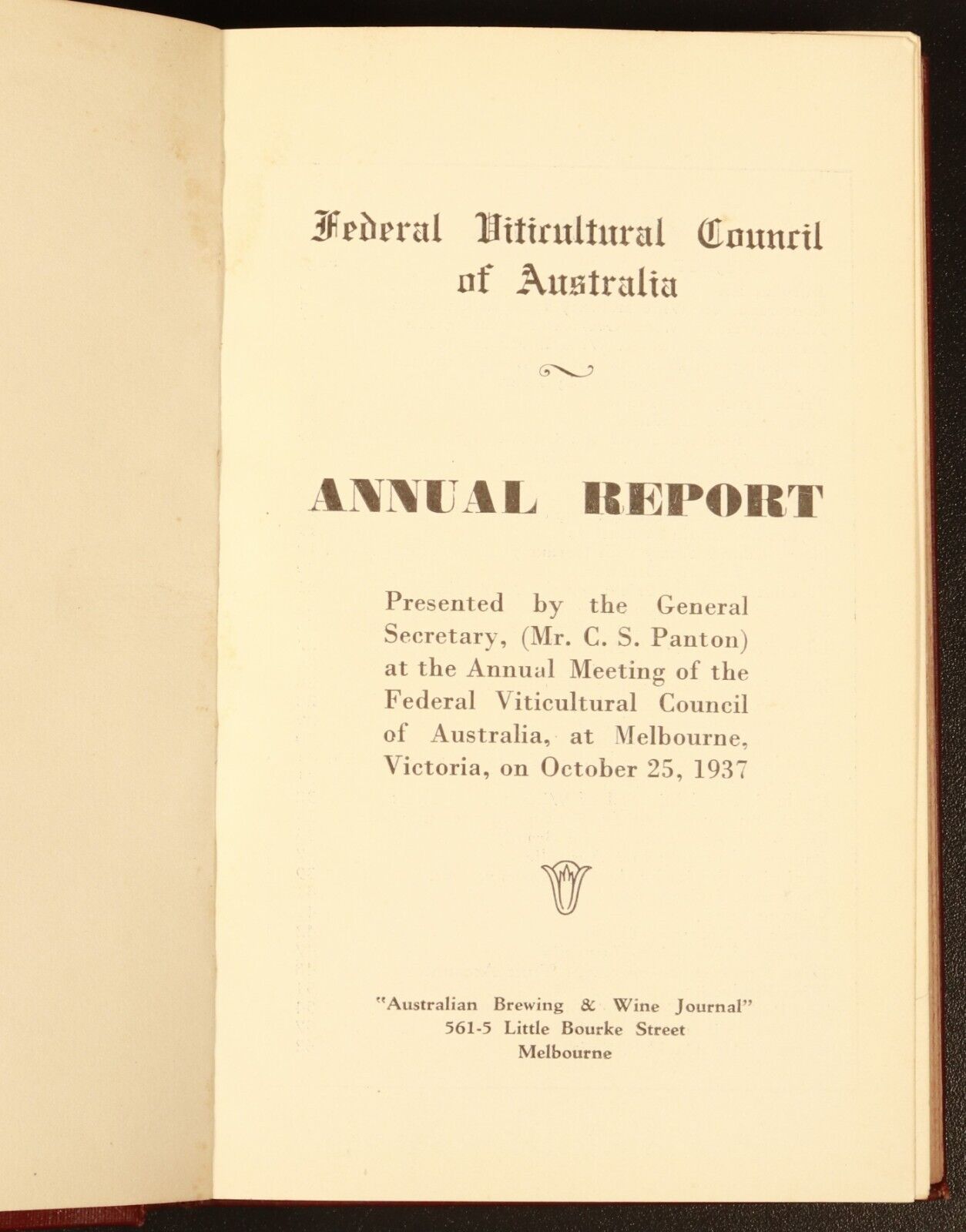 1937 Federal Viticultural Council Annual Reports Antique Australian History Book