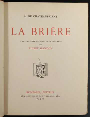1941 La Briere by A. De Chateaubriant Ltd Ed. French Fiction Book Fine Binding - 0