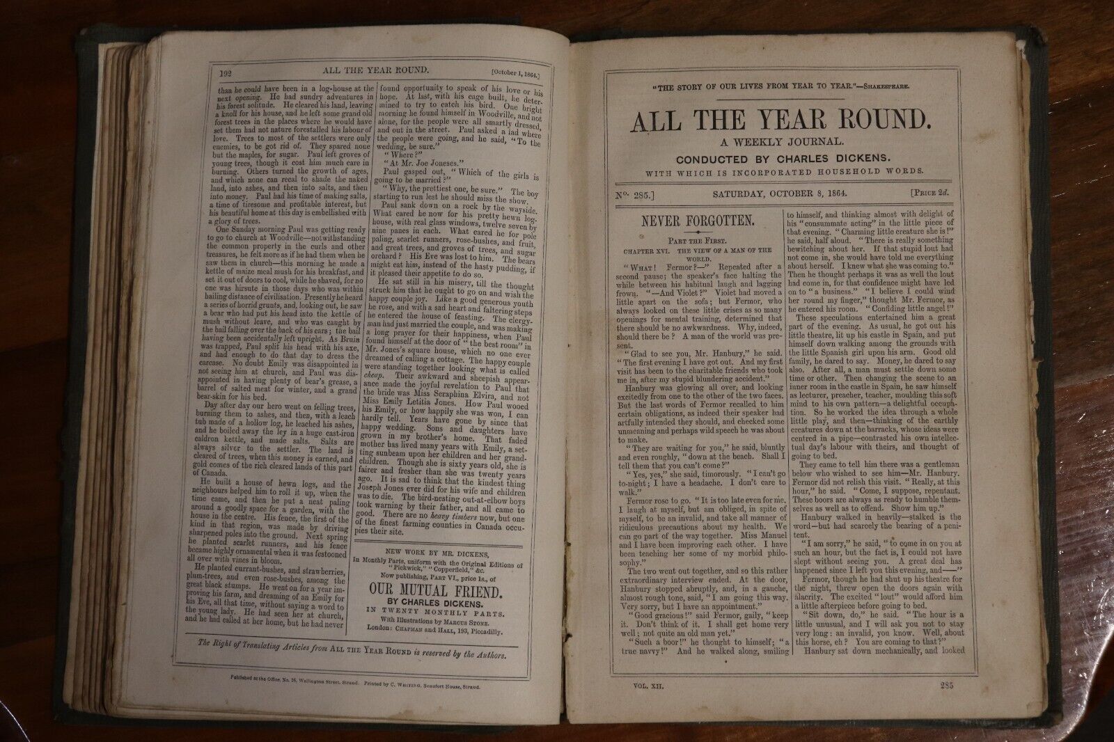 1865 All The Year Round by Charles Dickens Antique British Fiction Book