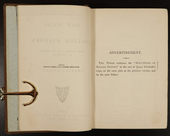 c1885 Half Hours Of English History by Charles Knight Antique History Book