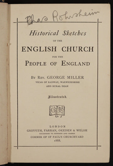 1888 Historical Sketches Of The English Church Antique Church Architecture Book - 0