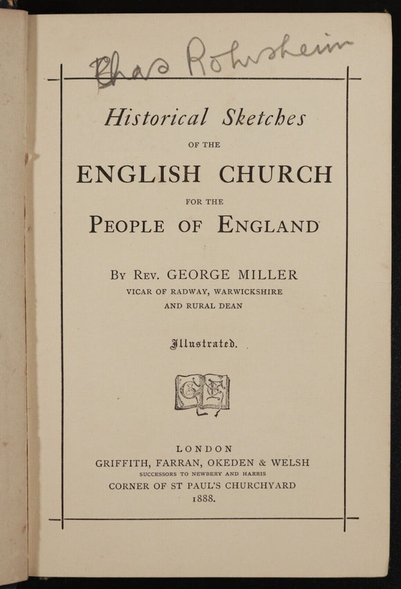 1888 Historical Sketches Of The English Church Antique Church Architecture Book