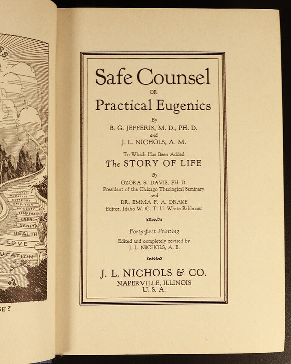 1934 Practical Eugenics by BG Jefferis & JL Nichols Antique Social Science Book