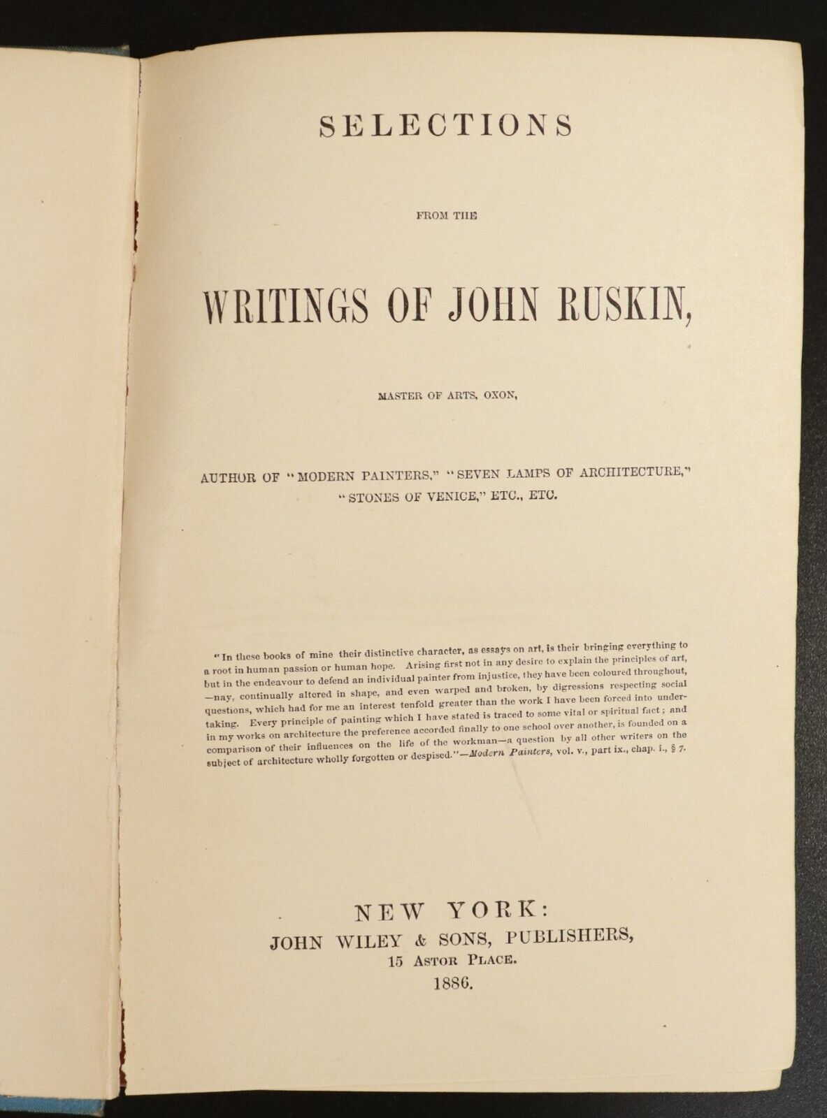 1886 Choice Selections From The Writings Of John Ruskin Antique History Book