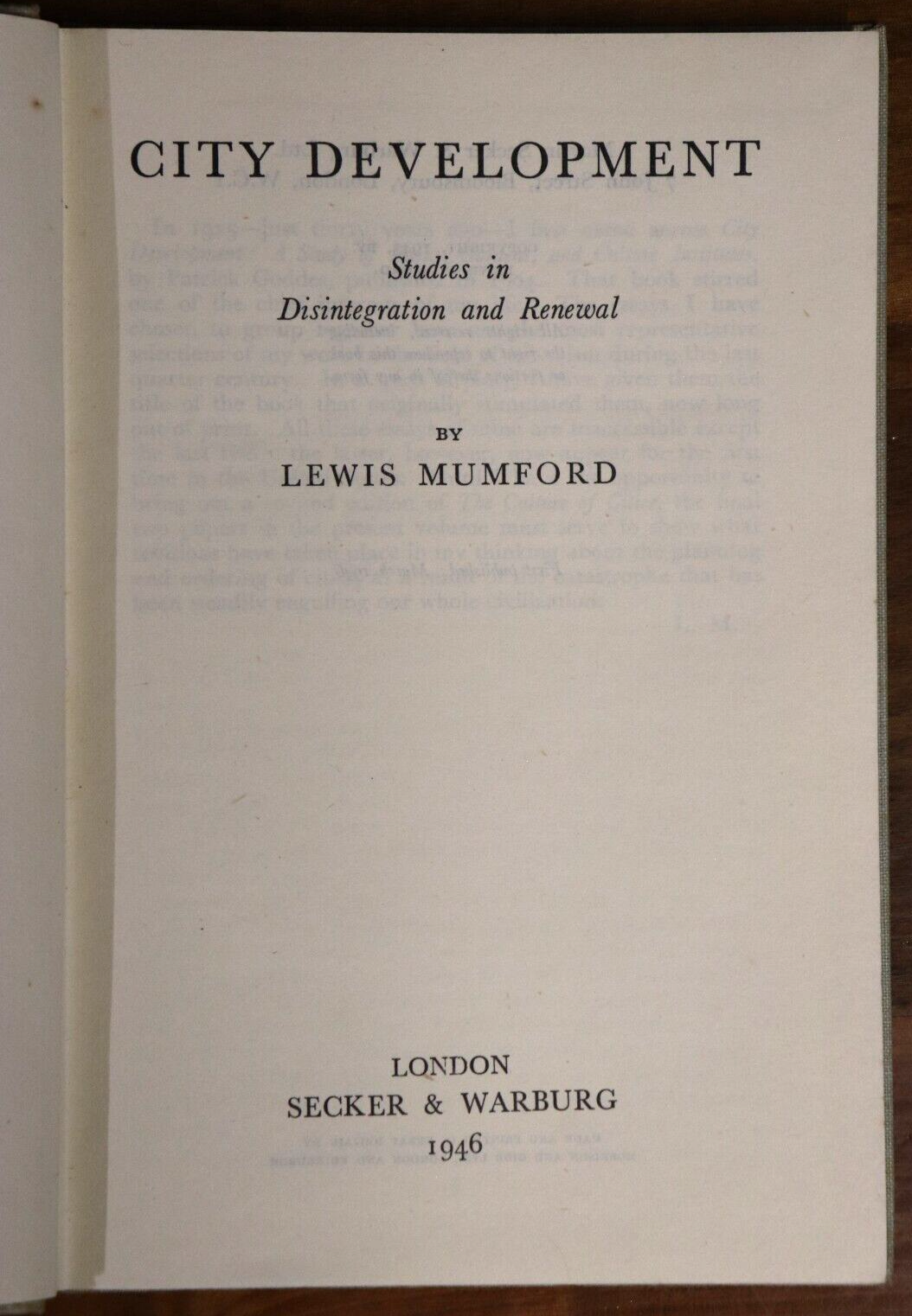 1946 City Development by L. Mumford Antique British Architecture Book Post WW2