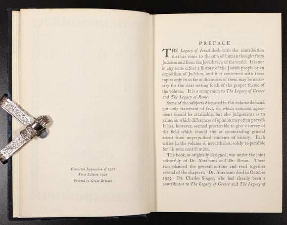 1928 The Legacy Of Israel by I. Abrahams Antique Middle East History Book