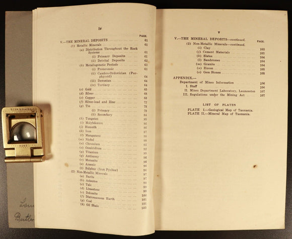 1938 Geology & Mineral Deposits Of Tasmania Australian Mining History Book Maps