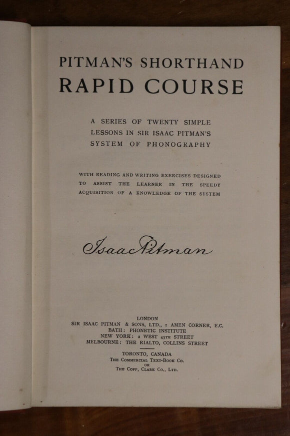 1915 Pitman's Shorthand Rapid Course Antique English Reference Book