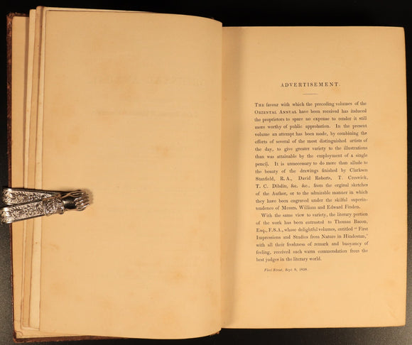 The Oriental Annual by Thomas Bacon 1839 Illustrated Antiquarian Travel Book