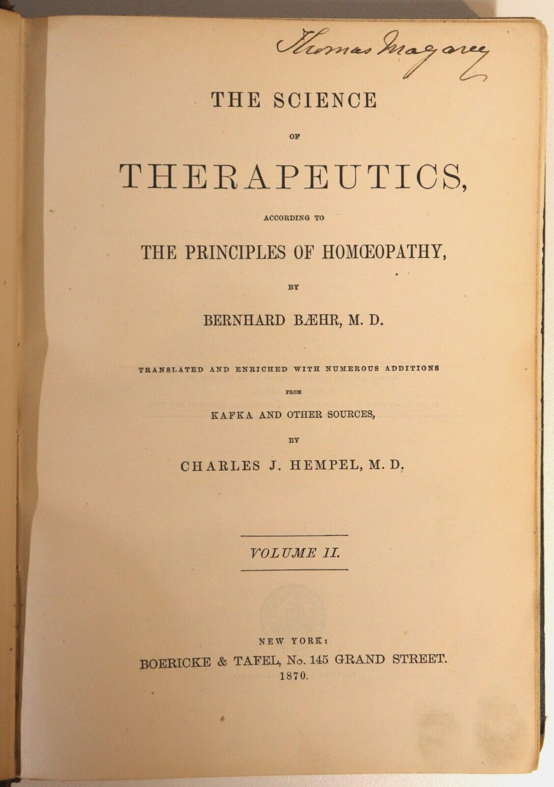 The Science Of Therapeutics by Bernhard Baehr - 1870 - Antique Medical Book - 0