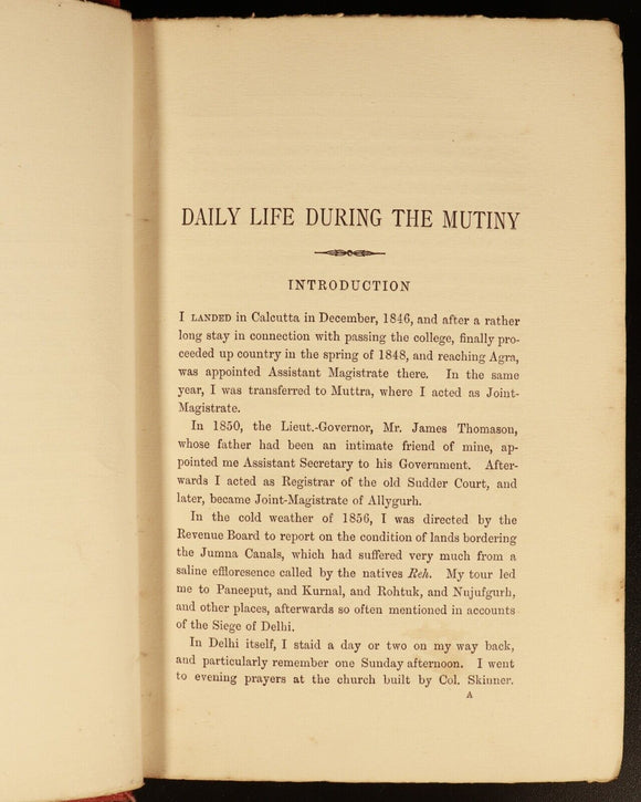 1898 Daily Life During Indian Mutiny by JW Sherer Antique Military History Book