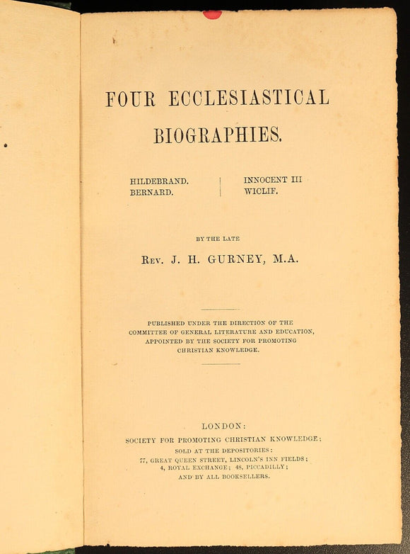 Four Ecclesiastical Biographies by J.H. Gurney 1864 Antique Theology Book 1st Ed