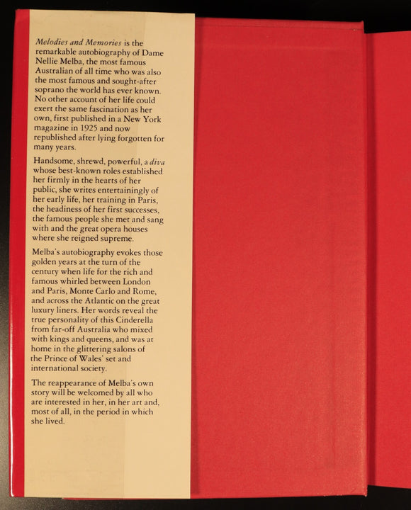 Melodies & Memories Dame Nellie Melba 1980 Australian Theatre Book Autobiography