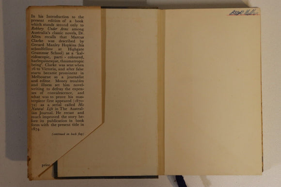 1954 For The Term Of His Natural Life by Marcus Clarke Australian Fiction Book