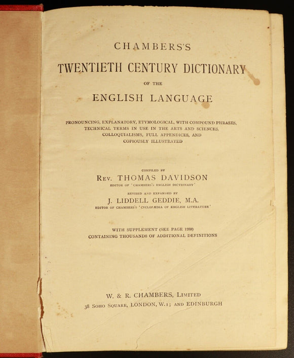 Chambers's Twentieth Century Dictionary 1931 Antique British Reference Book