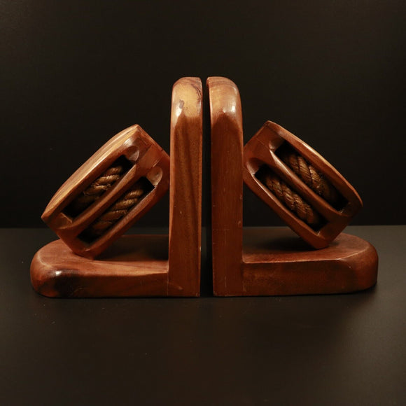 c1930's Nautical Themed Book Ends Antique Wooden & Rope Maritime Book Ends