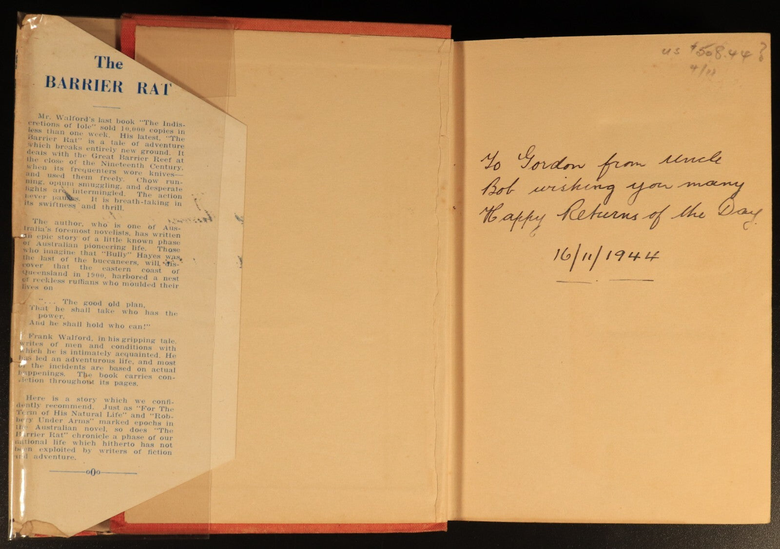 1943 The Barrier Rat by Frank Walford Vintage Australian Fiction Book w/DJ