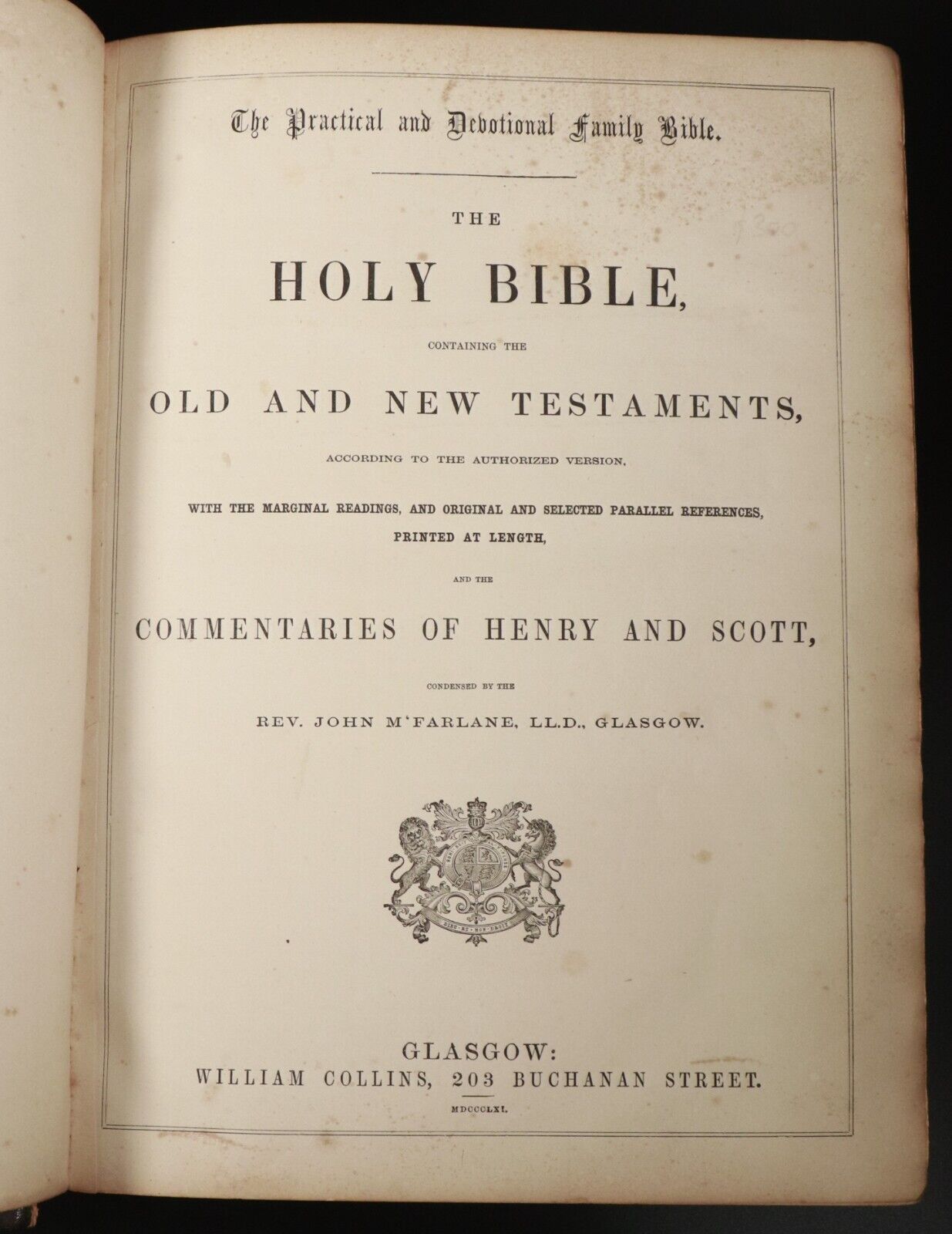 1861 The Holy Bible w/Commentaries Of Henry & Scott Antiquarian Bible Leather